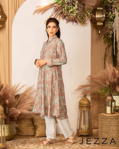 Satin-Blend Long Sleeve Midi Top 63353